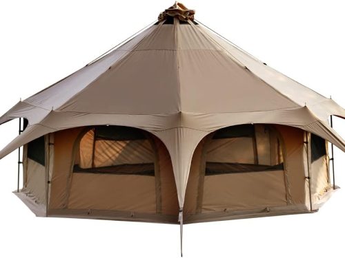 Canvas Tent Bell Tent 16.4ft*High9.2ft with Stove Jack for Glamping Family Camping Zipped Removable Floor