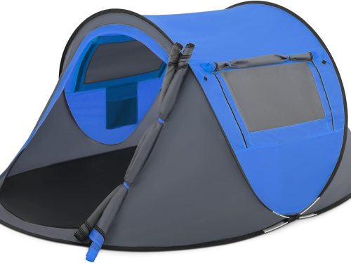Pop Up Tent 2 Person for Camping Waterproof Outdoor Easy Set Up Automatic Family Travel Tent, 2 Doors and Side Windows Instant Easy Popup Beach Tent with Carry Bag, Yellow