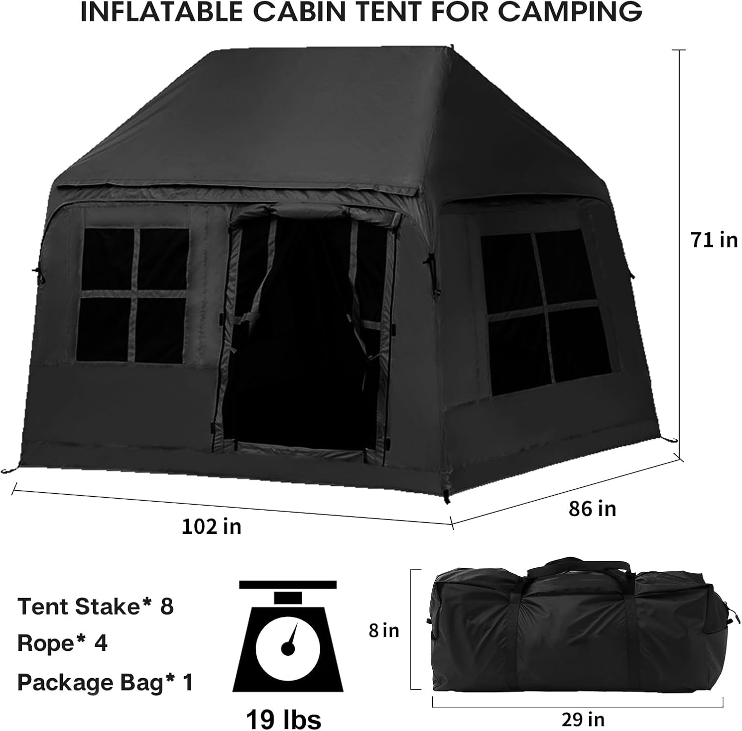 3-4 Person Inflatable Camping Tent Blow Up Tent with Hand Pump Easy Setup Waterproof Inflatable Tent Cabin - Image 2