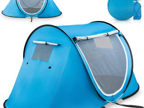 Pop Up Tent - Portable Tent for Camping 2 Person Pop Up with Double Doors - Water-Resistant and UV Protection - Foldable Cabana with Zipper and Carrying Bag - Sky Blue, 88.6"x47.2"x37.4"