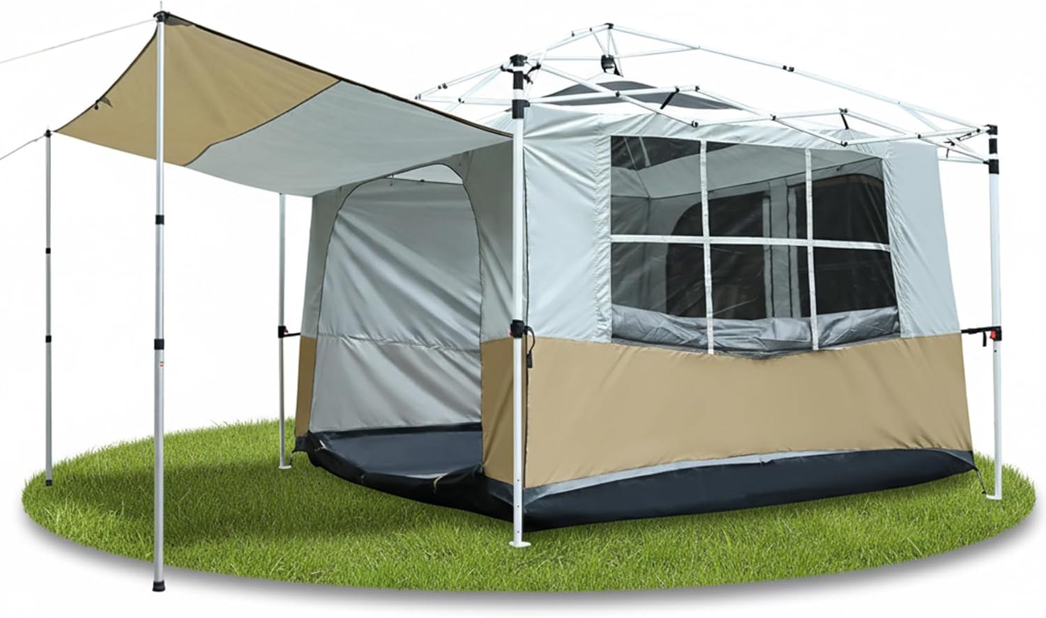 Camping Inner Tent for Pop Up Canopy, Cube Tent Converts 10"x10" Straight Leg Canopy into Camping Tents, Fully Vented Roof, Fit 4-6 Person Khaki (Frame/Shelter NOT Included)