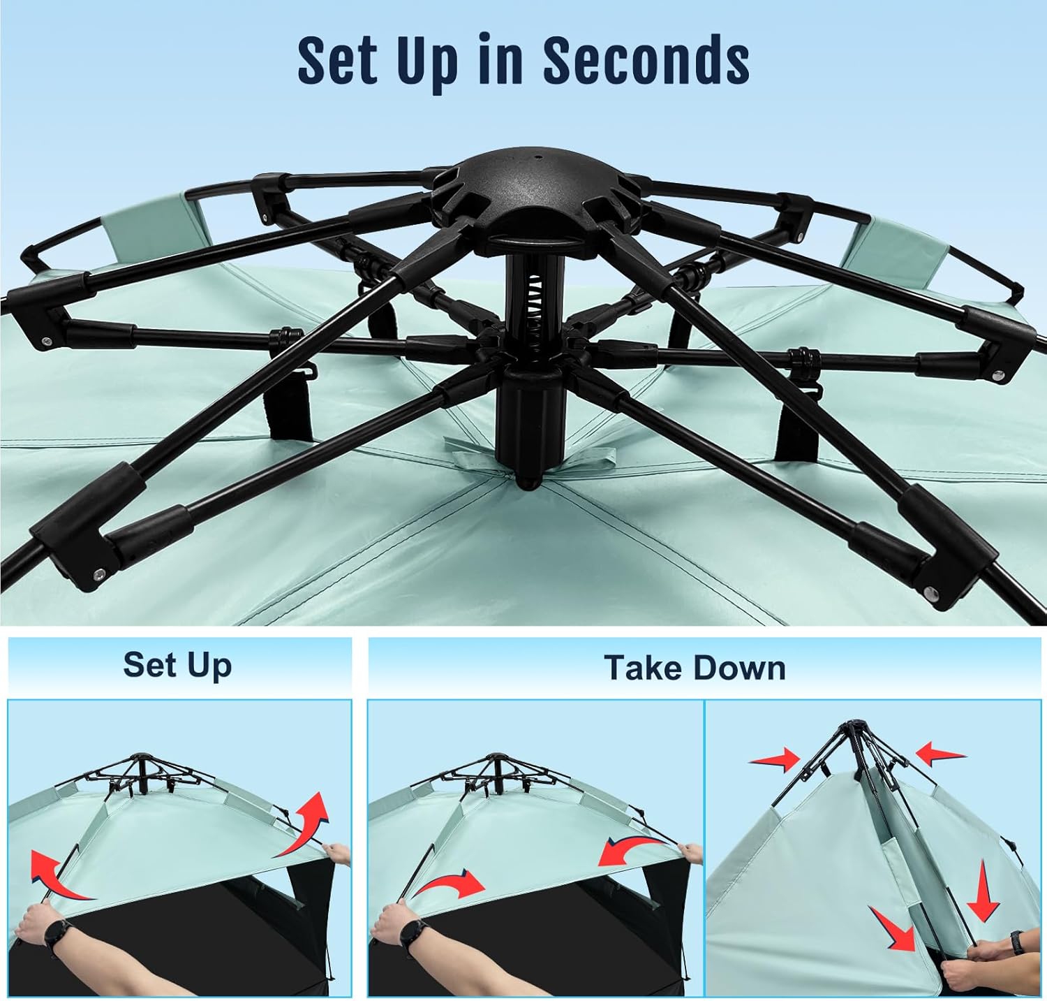 Deluxe Pop Up Beach Tent Sun Shade Shelter for 3-4/5-6 Person, UV Protection, Extendable Floor with 3 Ventilating Windows Plus Carrying Bag, Stakes, and Guy Lines - Image 2