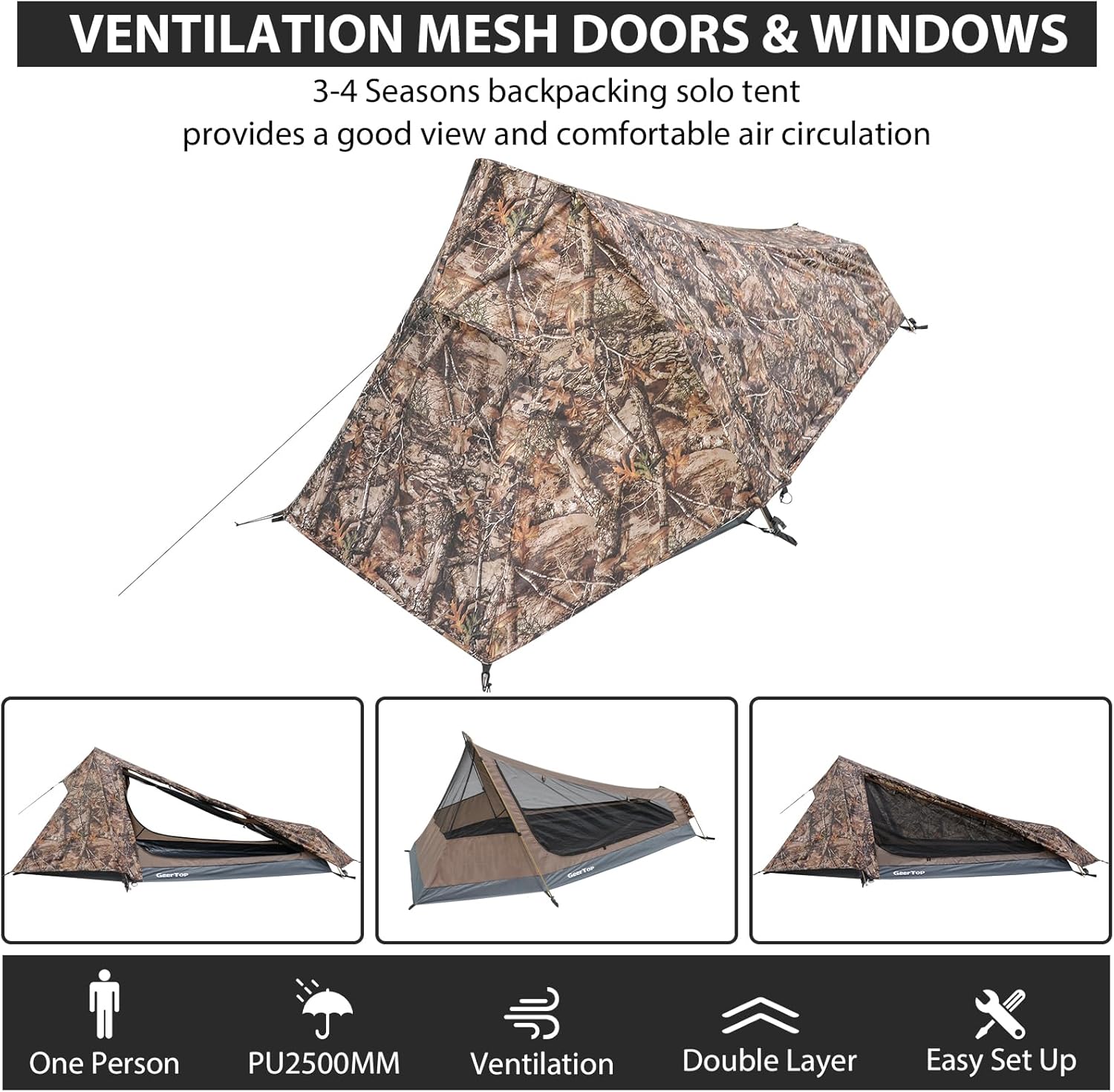 Ultralight Bivy Tent for 1 Person 3 Season Waterproof Single Person Backpacking Tent for Camping Hiking Backpack Travel Outdoor Survival Gear - Image 2