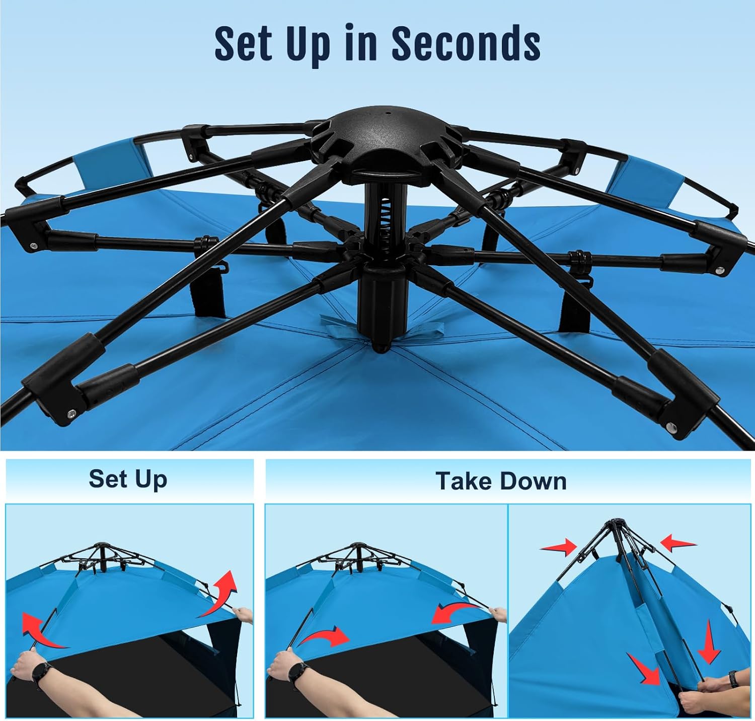 Deluxe Pop Up Beach Tent Sun Shade Shelter for 3-4/5-6 Person, UV Protection, Extendable Floor with 3 Ventilating Windows Plus Carrying Bag, Stakes, and Guy Lines - Image 2