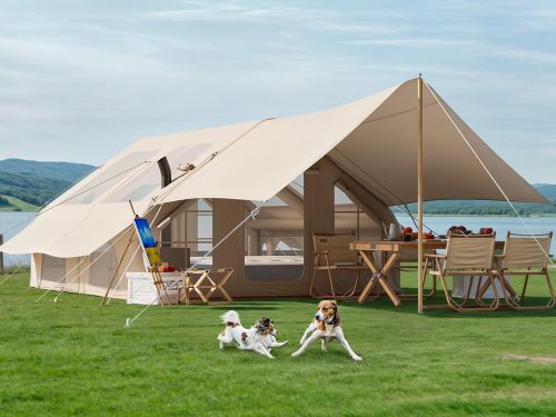 Inflatable Camping Tent with Pump & Awning, 8-14 Person Air Tents for Camping Adult, Large Waterproof Oxford Family Glamping Tent, Quick Setup Big Tent for Outdoor Camping