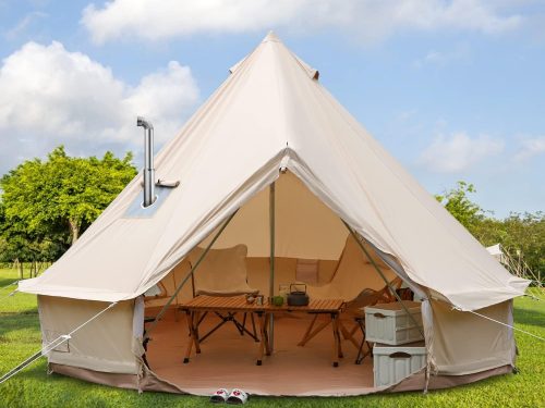 Luxury Cotton Bell Tent, Yurt Canvas Tent with Stove Jack, 4/6/8 Person Family 4 Season Camping