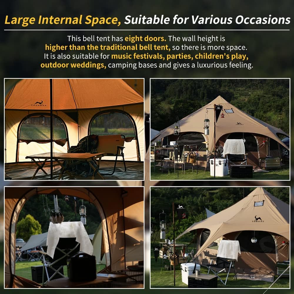 Canvas Tent Bell Tent 16.4ft*High9.2ft with Stove Jack for Glamping Family Camping Zipped Removable Floor - Image 2