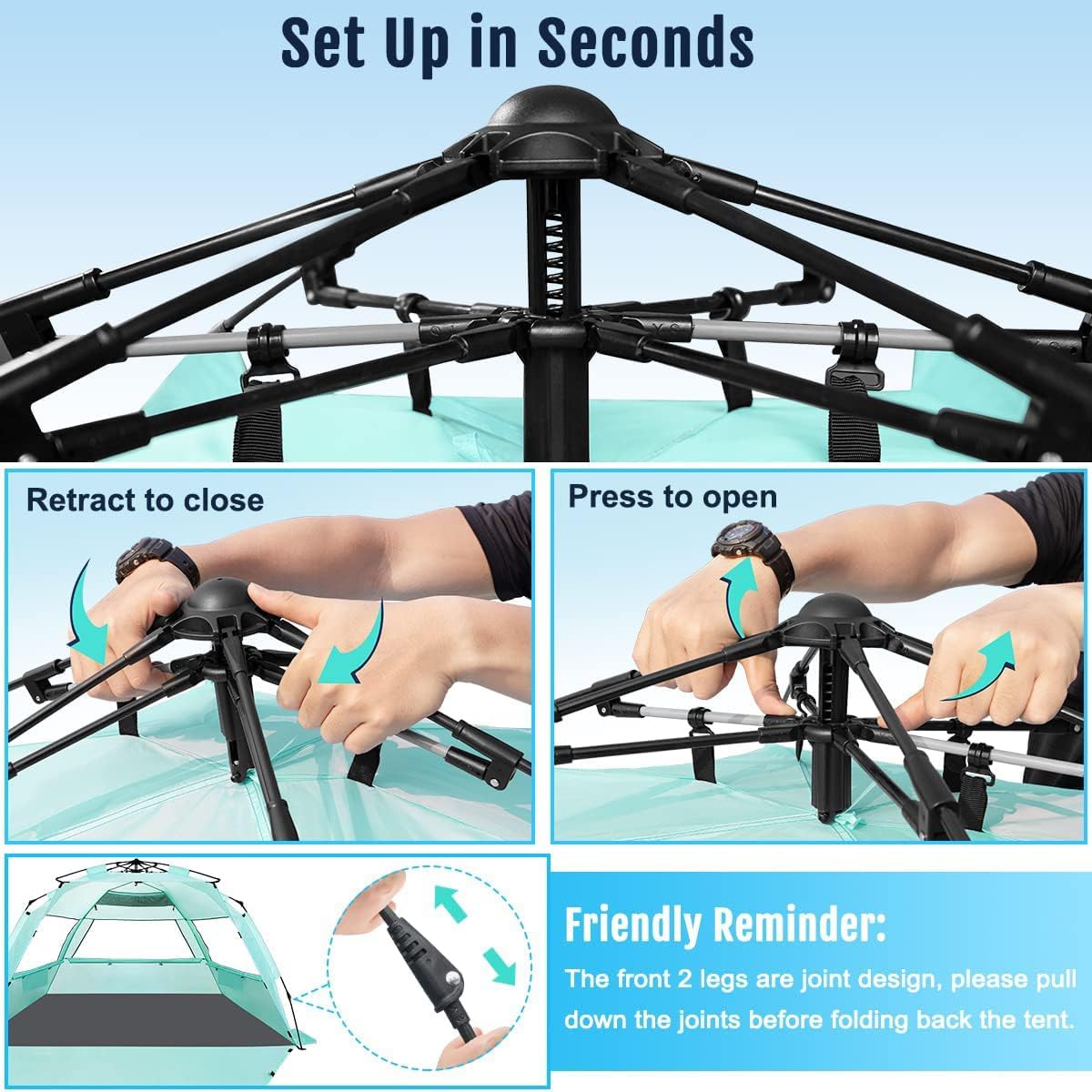 Deluxe Pop Up Beach Tent Sun Shade Shelter for 3-4/5-6 Person, UV Protection, Extendable Floor with 3 Ventilating Windows Plus Carrying Bag, Stakes, and Guy Lines - Image 2